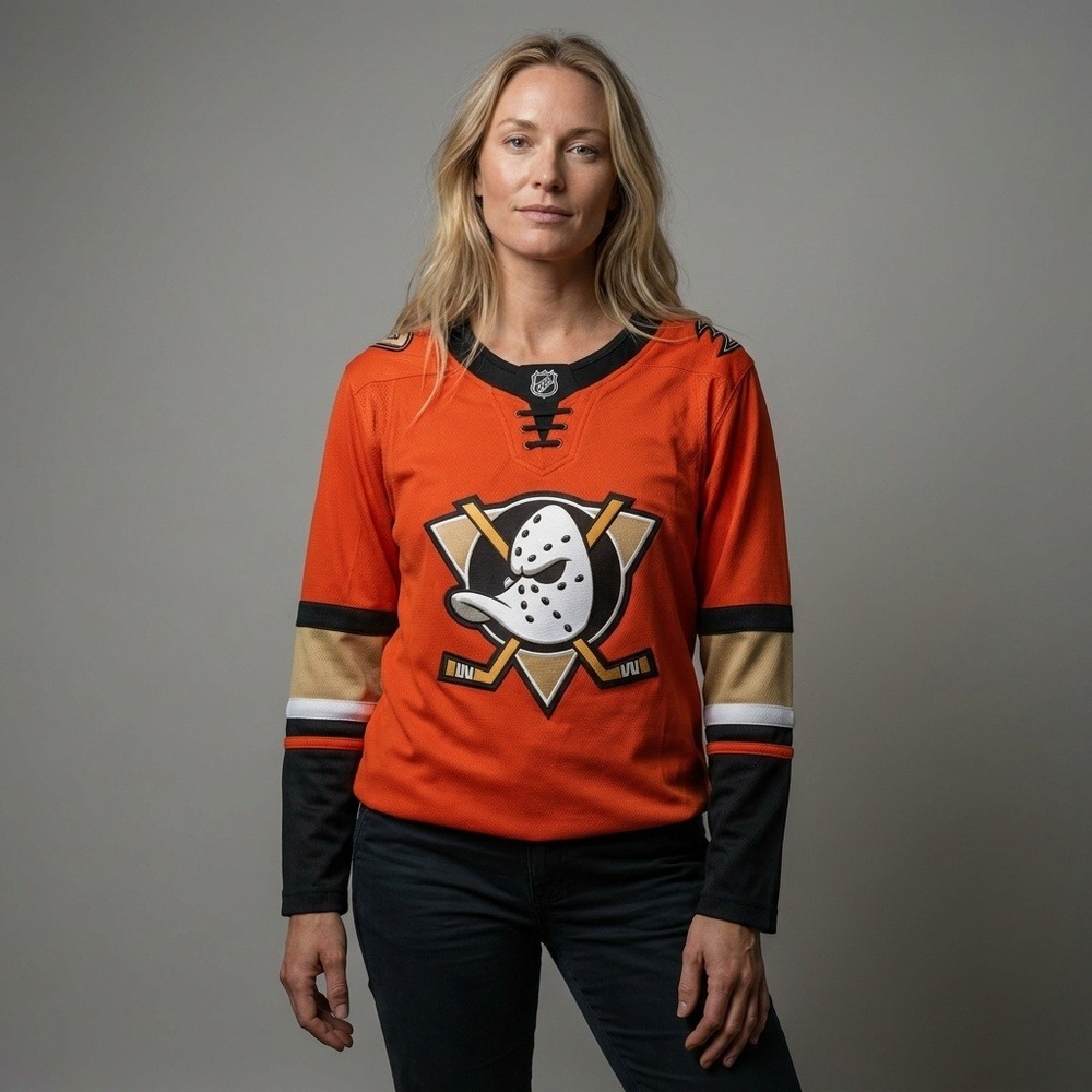Fanatics Anaheim Ducks NHL Women's Orange Lace‎ Up Hockey Jersey Size Medium